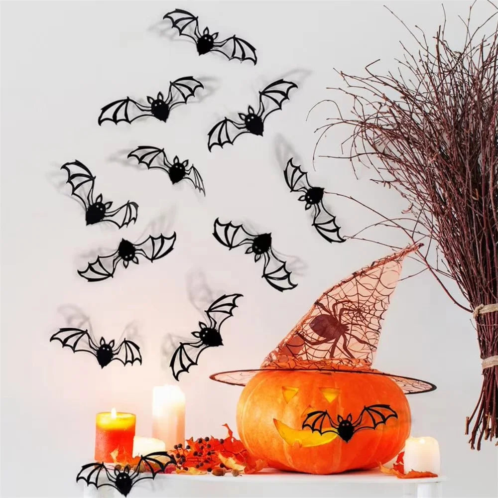 PJ4001 12Pcs / Set 3D Halloween Bat Wall Decals PVC Removable Spooky Sticker for Bedroom Living Room - 5