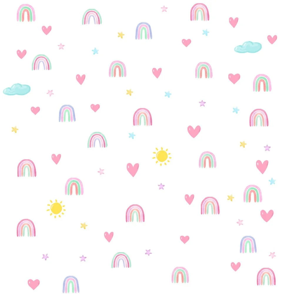 4Pcs / Set Rainbow Stars Hearts Wall Stickers for Bedroom Living Room Self Adhesive Removable PVC Decals - 1