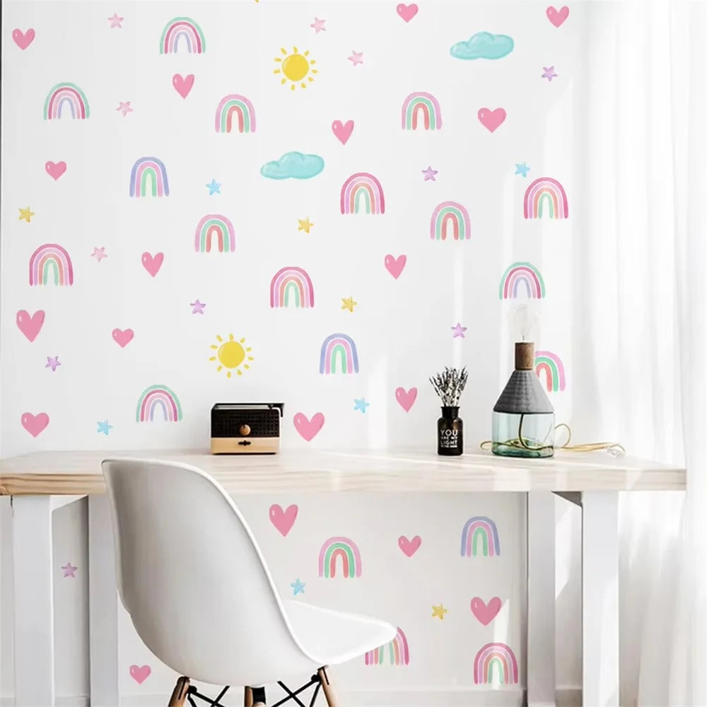 4Pcs / Set Rainbow Stars Hearts Wall Stickers for Bedroom Living Room Self Adhesive Removable PVC Decals - 2