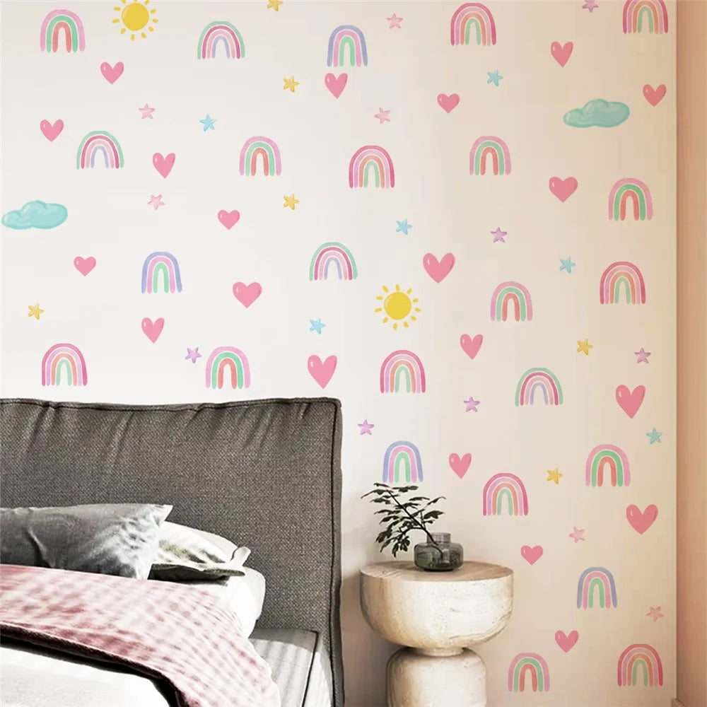 4Pcs / Set Rainbow Stars Hearts Wall Stickers for Bedroom Living Room Self Adhesive Removable PVC Decals - 3