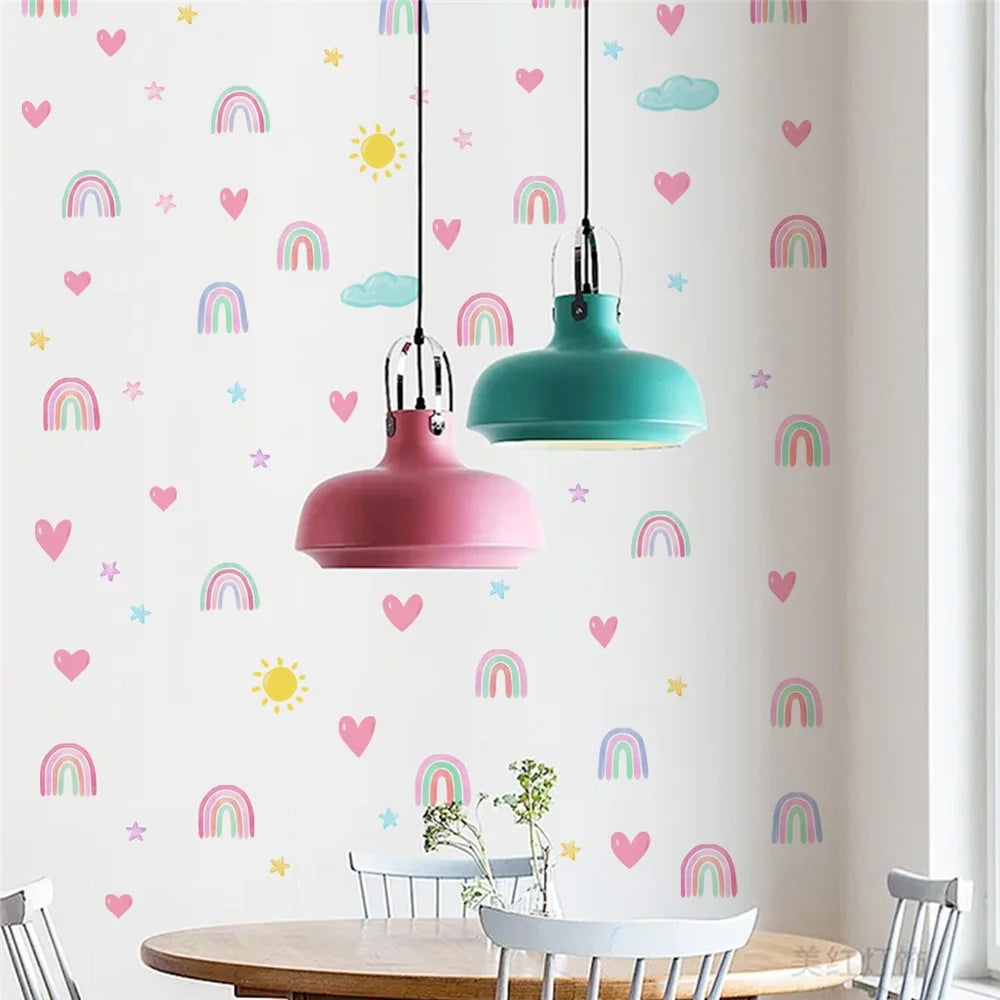 4Pcs / Set Rainbow Stars Hearts Wall Stickers for Bedroom Living Room Self Adhesive Removable PVC Decals - 4