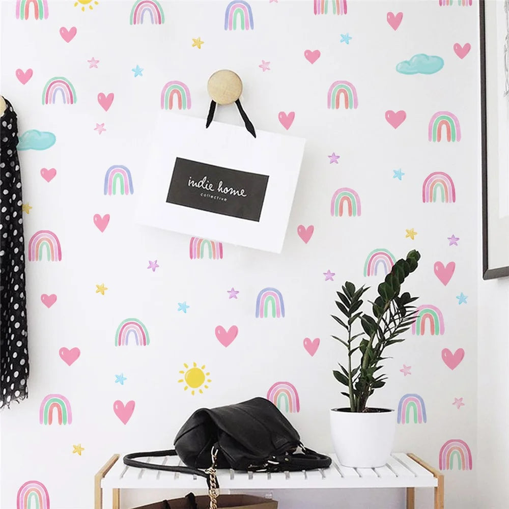 4Pcs / Set Rainbow Stars Hearts Wall Stickers for Bedroom Living Room Self Adhesive Removable PVC Decals - 6