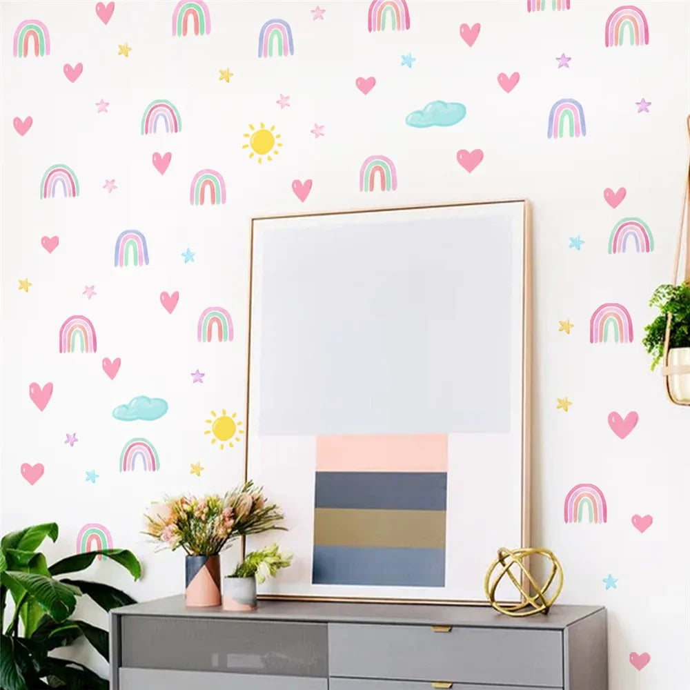 4Pcs / Set Rainbow Stars Hearts Wall Stickers for Bedroom Living Room Self Adhesive Removable PVC Decals - 7