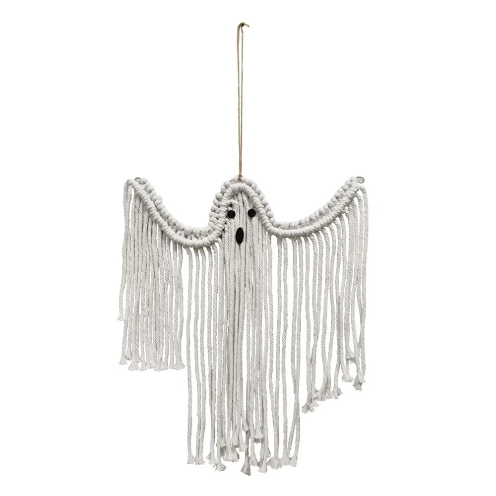 Halloween Handmade Woven White Ghost Tapestry Spooky Holiday Wall Hanging Decoration, Size S - 1