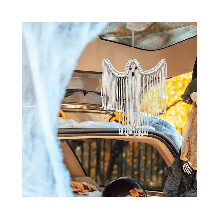 Halloween Handmade Woven White Ghost Tapestry Spooky Holiday Wall Hanging Decoration, Size S - 3