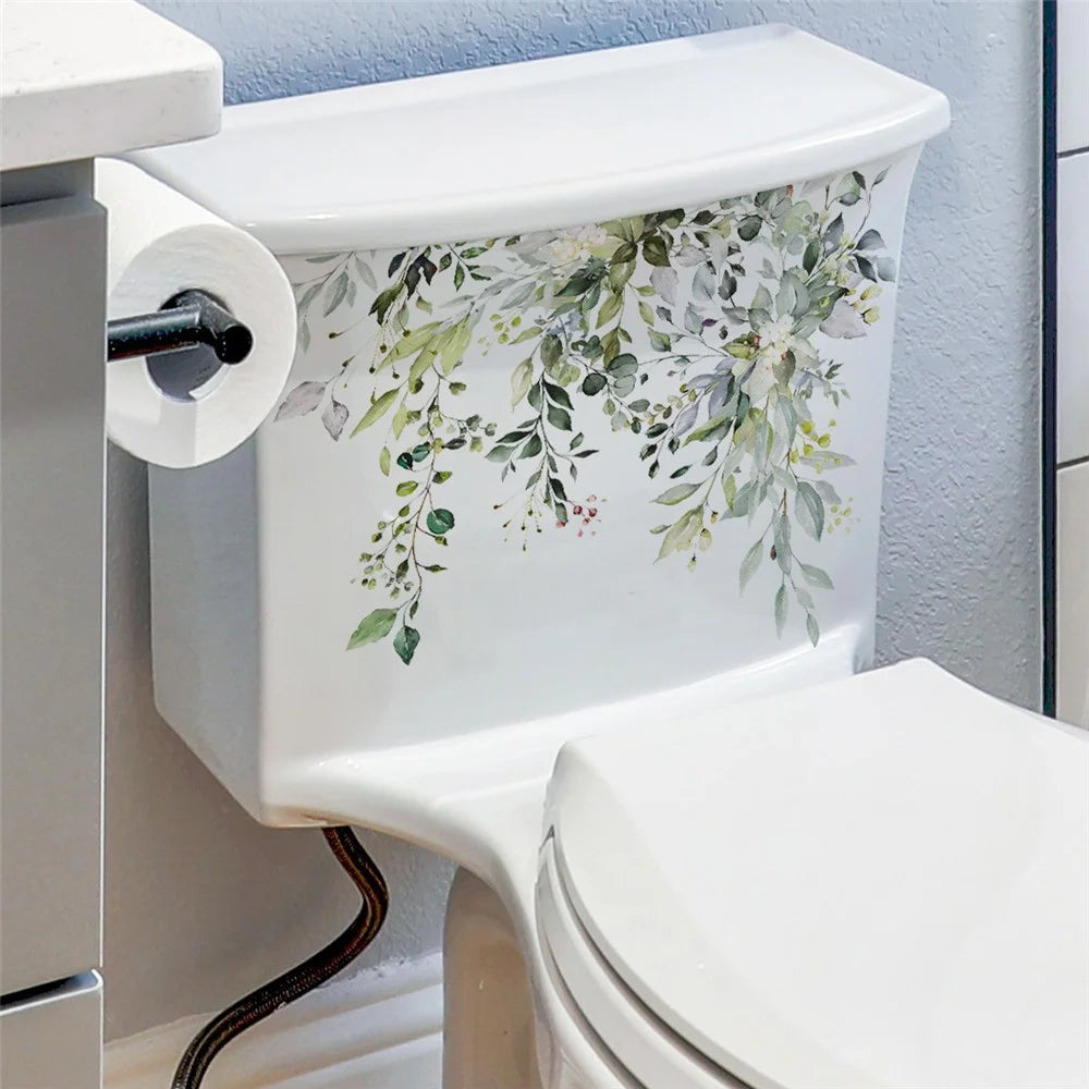Green Plant Floral Toilet Sticker Bathroom Wall Decal Self Adhesive Waterproof Decorative PVC Wallpaper - MS8314 - 3