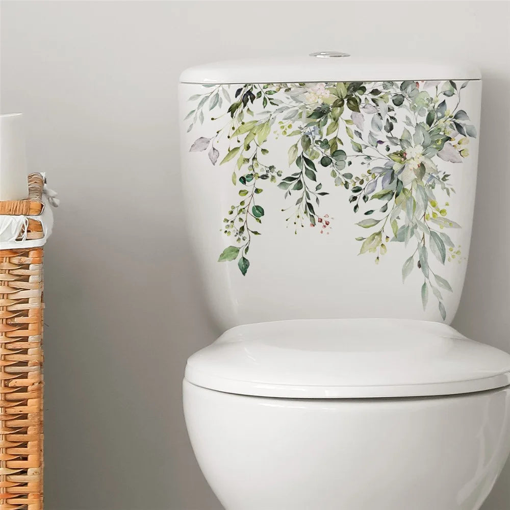 Green Plant Floral Toilet Sticker Bathroom Wall Decal Self Adhesive Waterproof Decorative PVC Wallpaper - MS8314 - 4