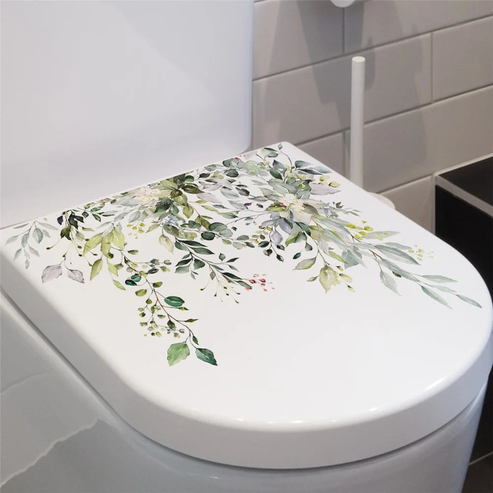 Green Plant Floral Toilet Sticker Bathroom Wall Decal Self Adhesive Waterproof Decorative PVC Wallpaper - MS8314 - 6