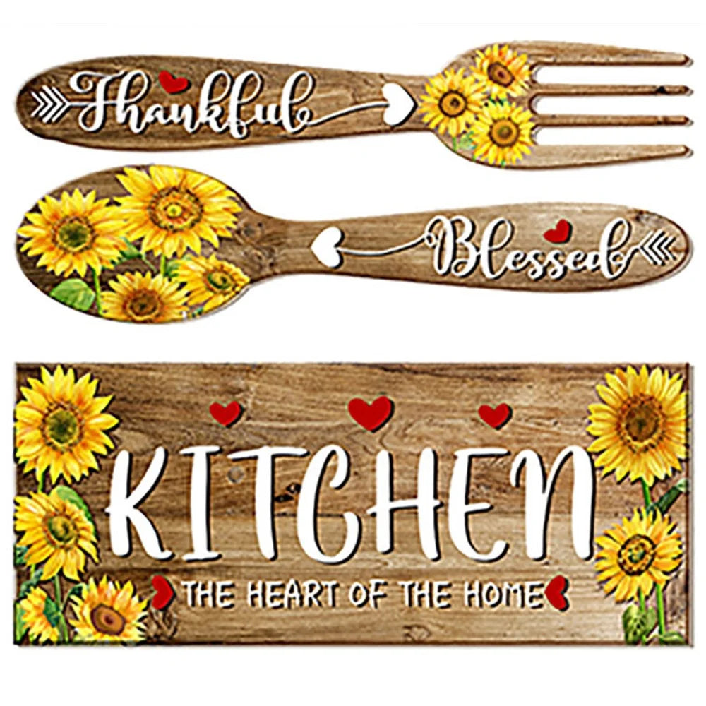 2Pcs / Set Sunflower Spoon Fork Pattern Wall Sticker Kitchen Dining Room Decor Removable Waterproof PVC Decal - 1