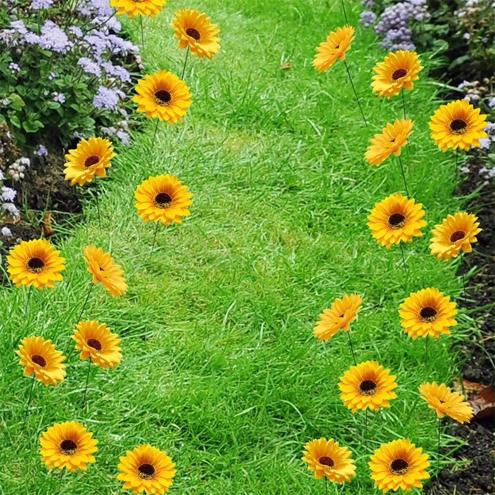 5Pcs / Set Simulated Sunflower Garden Stake Outdoor Courtyard Patio Lawn Decorative Stick - 2