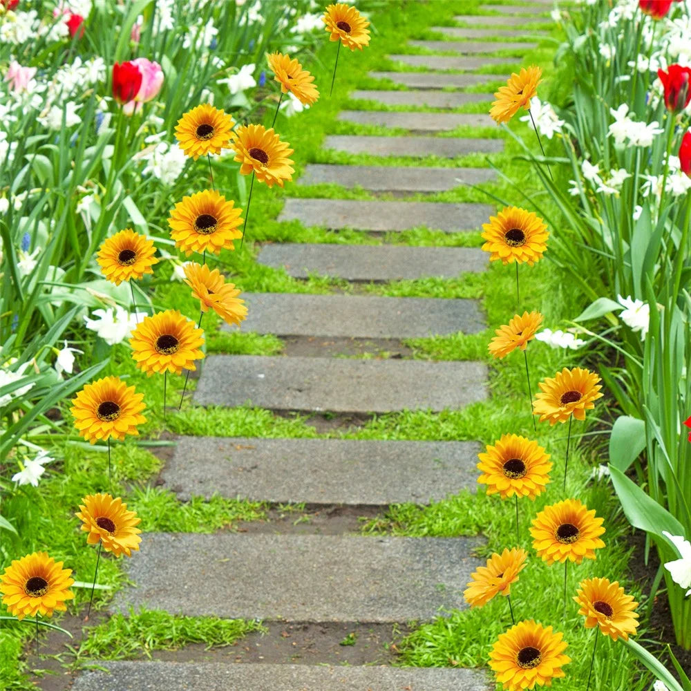 5Pcs / Set Simulated Sunflower Garden Stake Outdoor Courtyard Patio Lawn Decorative Stick - 4