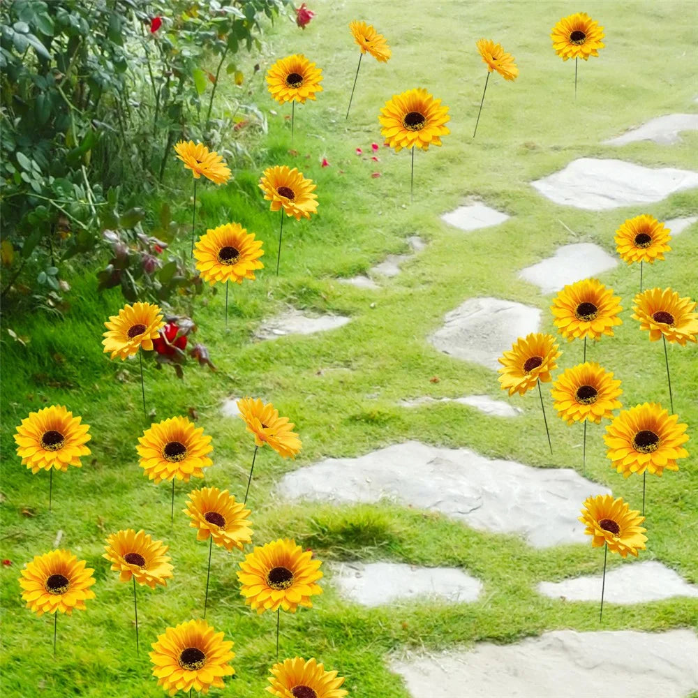5Pcs / Set Simulated Sunflower Garden Stake Outdoor Courtyard Patio Lawn Decorative Stick - 5