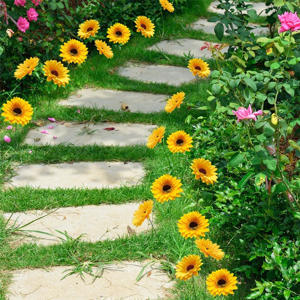 5Pcs / Set Simulated Sunflower Garden Stake Outdoor Courtyard Patio Lawn Decorative Stick - 6