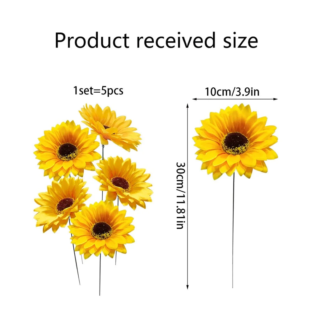 5Pcs / Set Simulated Sunflower Garden Stake Outdoor Courtyard Patio Lawn Decorative Stick - 7