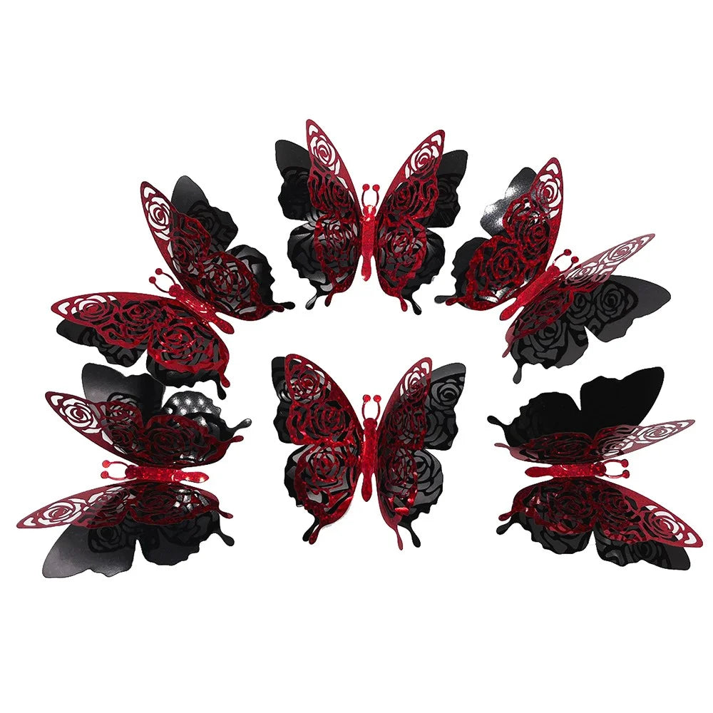6Pcs / Set 3D Butterfly Wall Decals PVC Glitter Decorative Stickers for Home Shop Party - PJD4012 - 1
