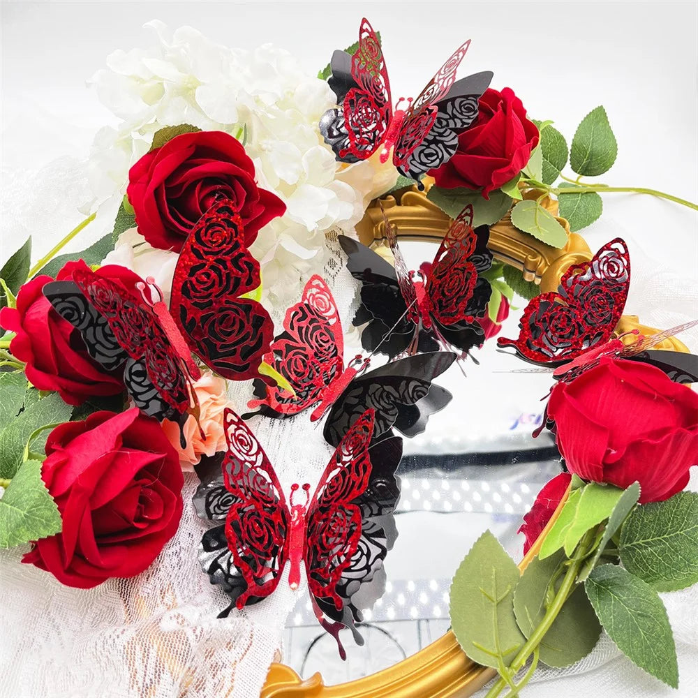 6Pcs / Set 3D Butterfly Wall Decals PVC Glitter Decorative Stickers for Home Shop Party - PJD4012 - 2