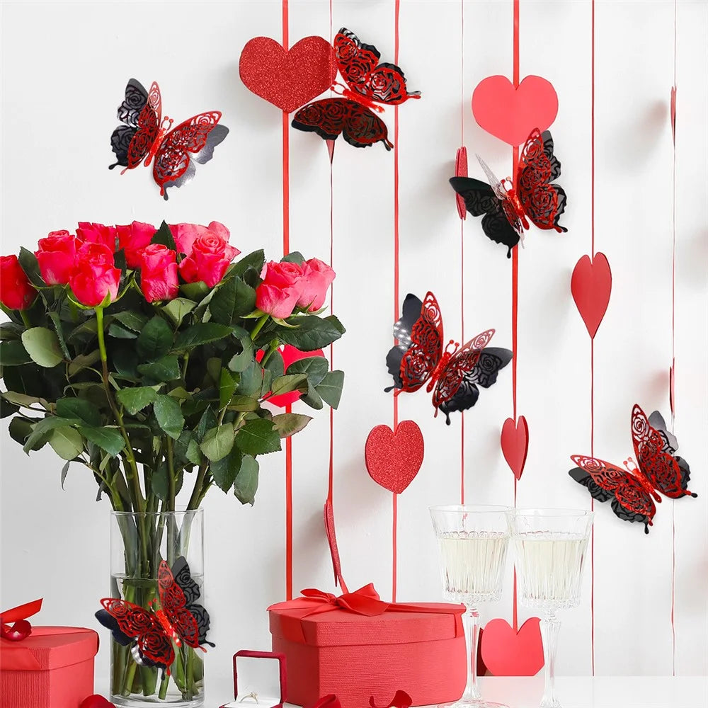 6Pcs / Set 3D Butterfly Wall Decals PVC Glitter Decorative Stickers for Home Shop Party - PJD4012 - 3