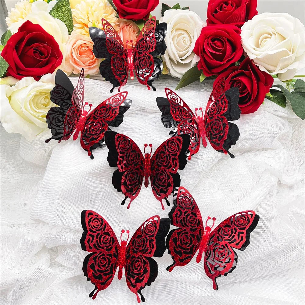 6Pcs / Set 3D Butterfly Wall Decals PVC Glitter Decorative Stickers for Home Shop Party - PJD4012 - 4