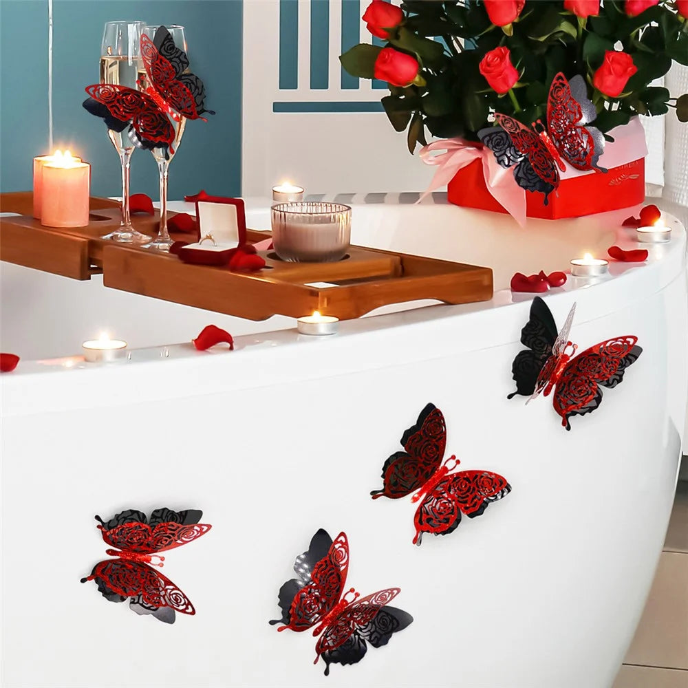 6Pcs / Set 3D Butterfly Wall Decals PVC Glitter Decorative Stickers for Home Shop Party - PJD4012 - 5