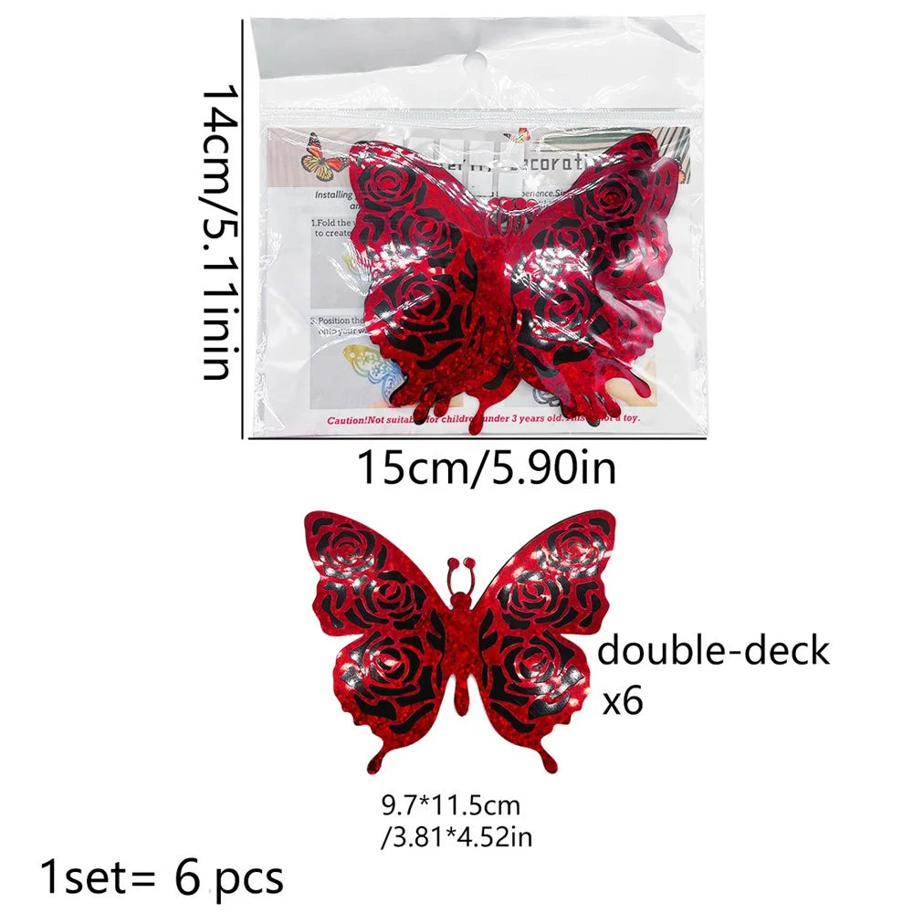 6Pcs / Set 3D Butterfly Wall Decals PVC Glitter Decorative Stickers for Home Shop Party - PJD4012 - 7