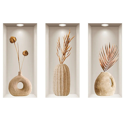 3Pcs / Set 3D Effect Clay Vase Wall Stickers PVC Entrance Hallway Decorative Mural Decals - 1