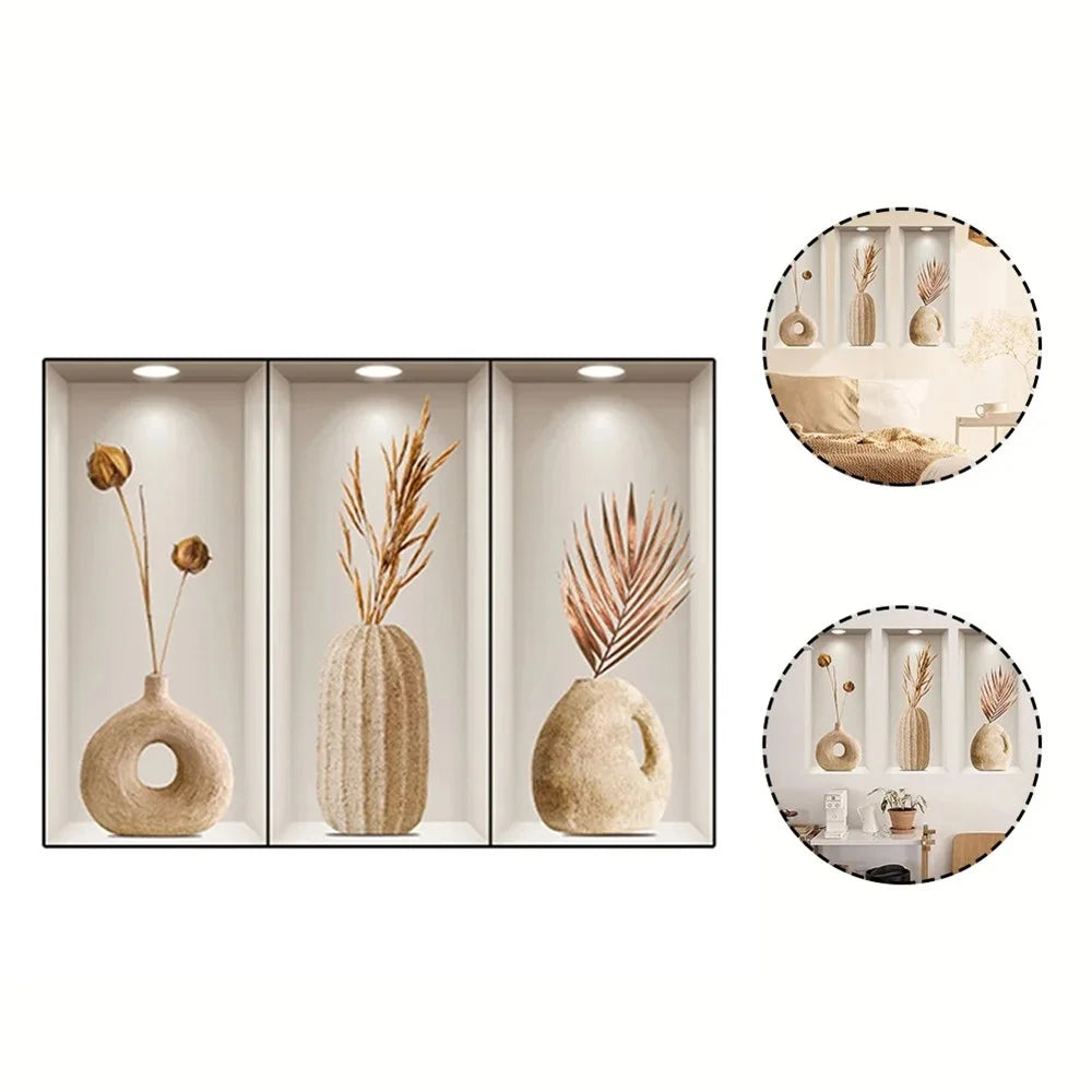 3Pcs / Set 3D Effect Clay Vase Wall Stickers PVC Entrance Hallway Decorative Mural Decals - 2