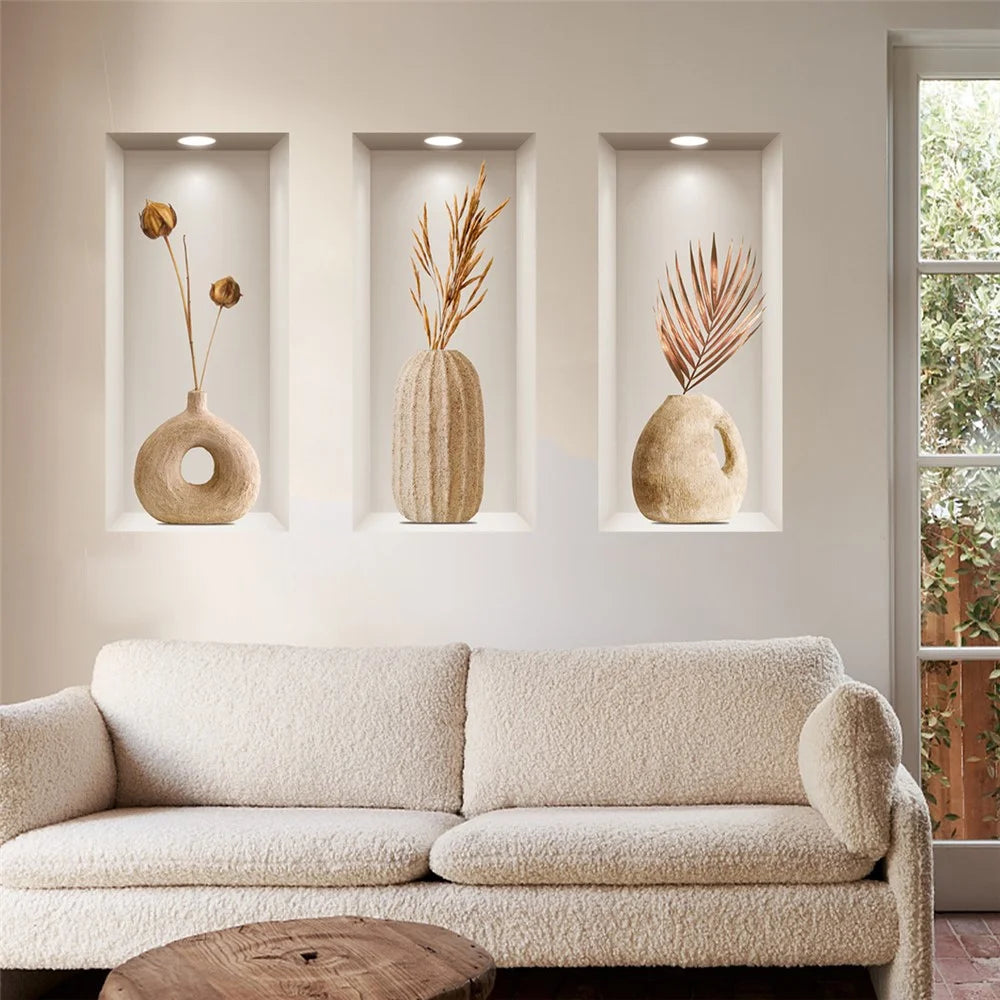 3Pcs / Set 3D Effect Clay Vase Wall Stickers PVC Entrance Hallway Decorative Mural Decals - 4