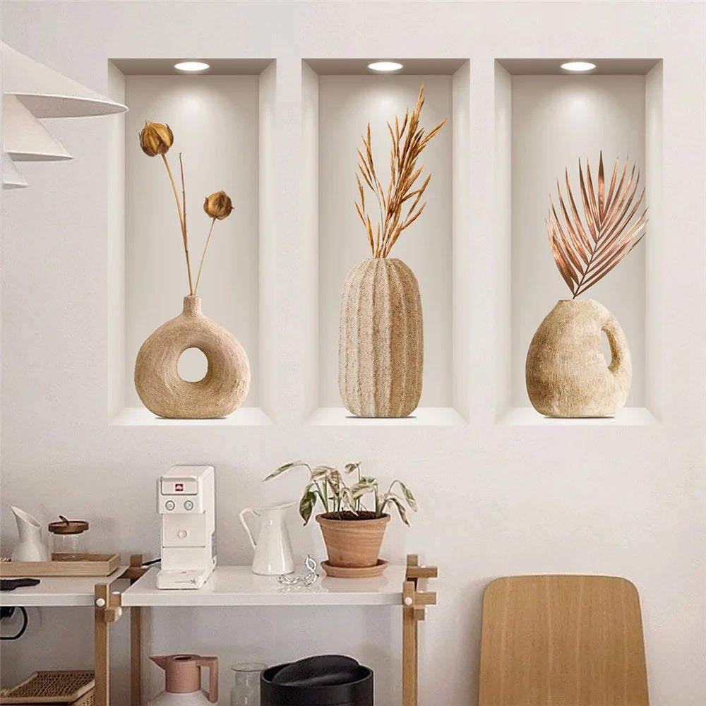 3Pcs / Set 3D Effect Clay Vase Wall Stickers PVC Entrance Hallway Decorative Mural Decals - 5