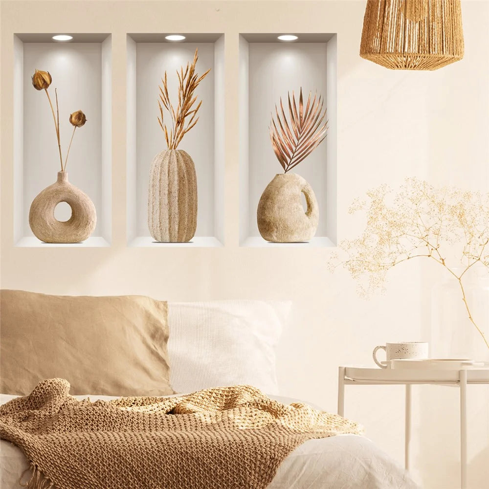 3Pcs / Set 3D Effect Clay Vase Wall Stickers PVC Entrance Hallway Decorative Mural Decals - 6