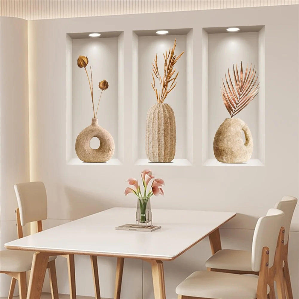 3Pcs / Set 3D Effect Clay Vase Wall Stickers PVC Entrance Hallway Decorative Mural Decals - 7