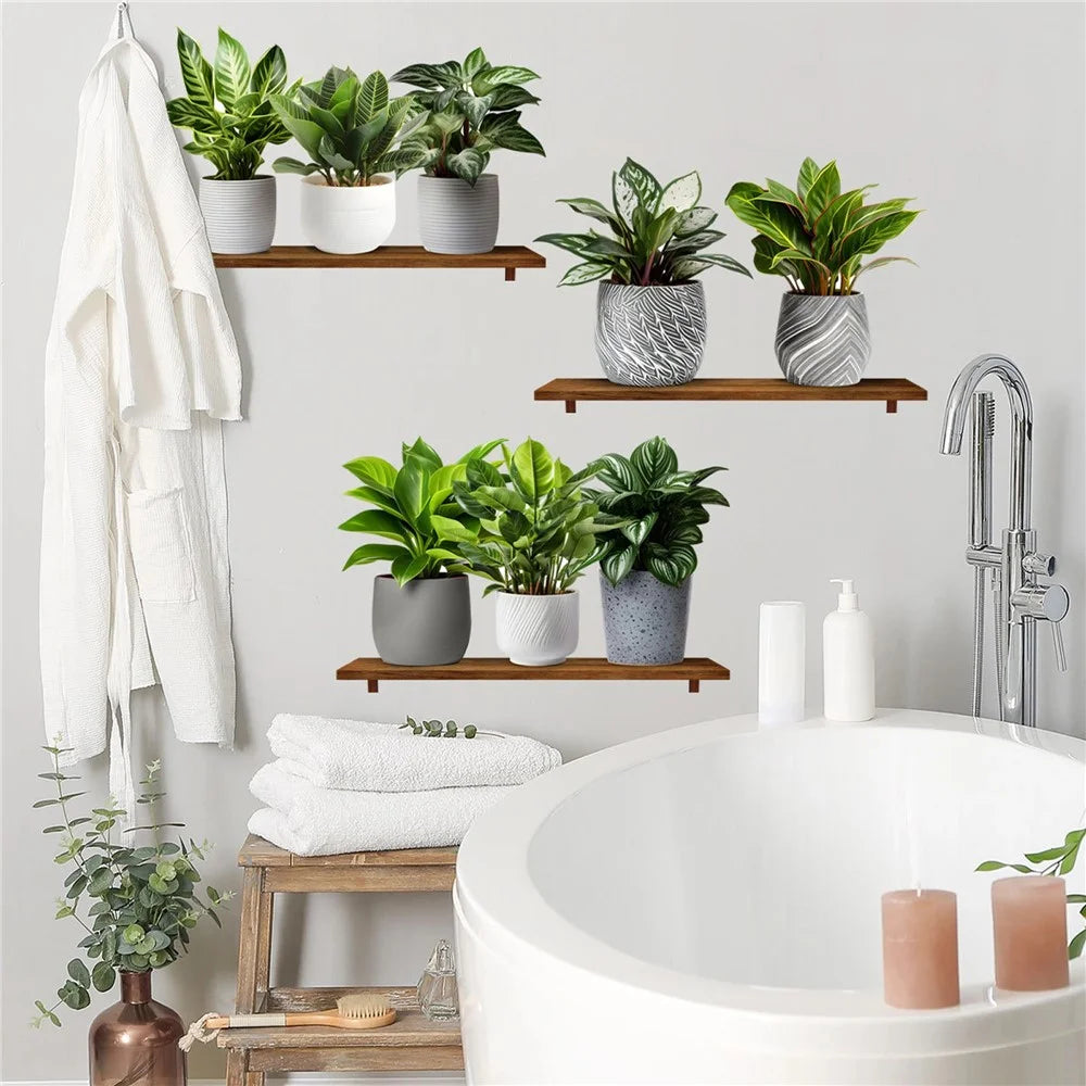 3Pcs / Set 3D Green Plant Potted Wall Stickers Self Adhesive PVC Decorative Decals for Home Office - 3