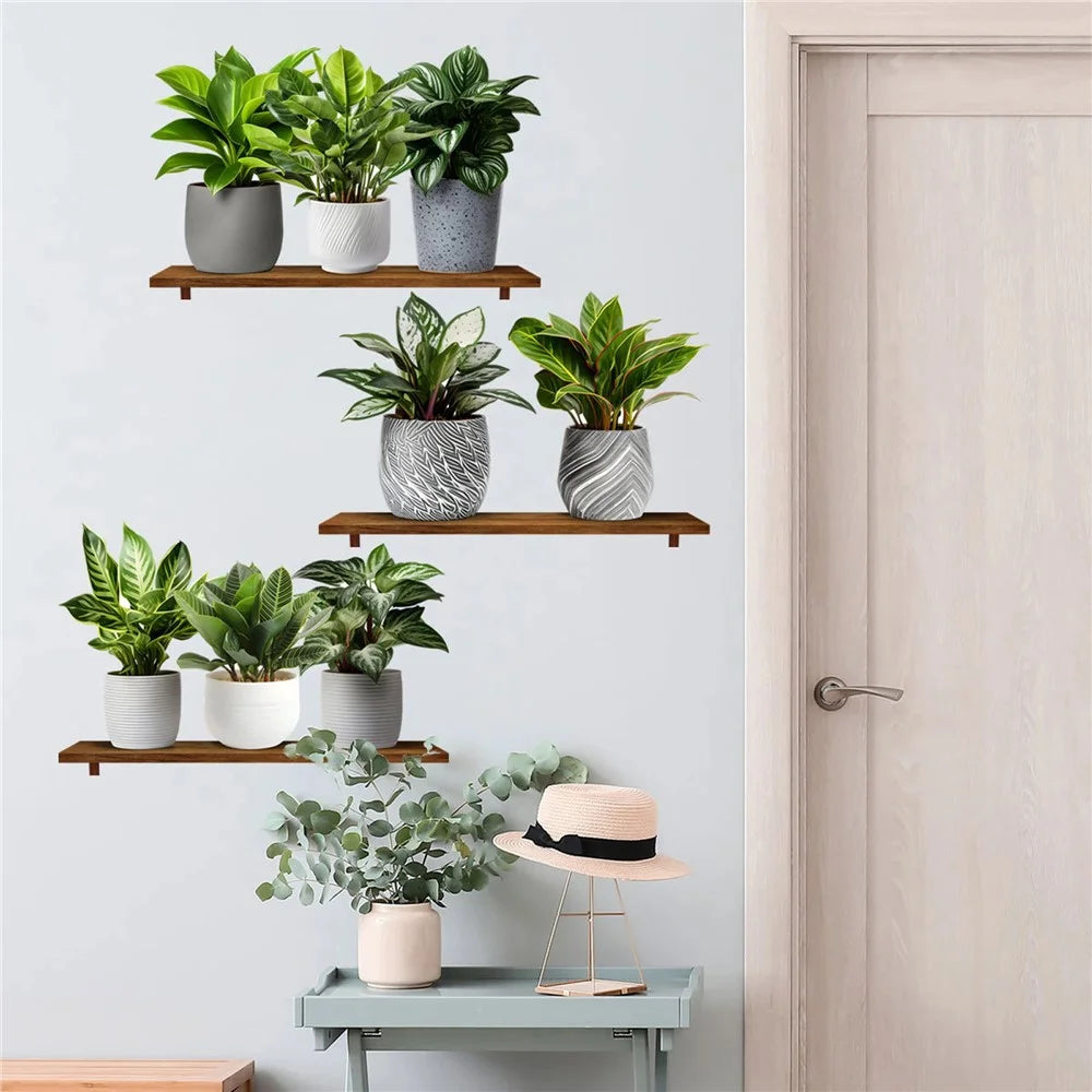 3Pcs / Set 3D Green Plant Potted Wall Stickers Self Adhesive PVC Decorative Decals for Home Office - 4