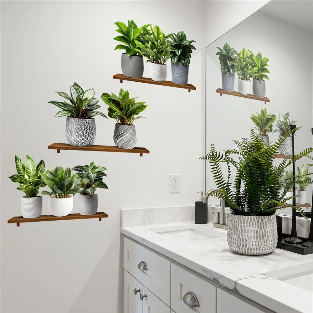 3Pcs / Set 3D Green Plant Potted Wall Stickers Self Adhesive PVC Decorative Decals for Home Office - 5