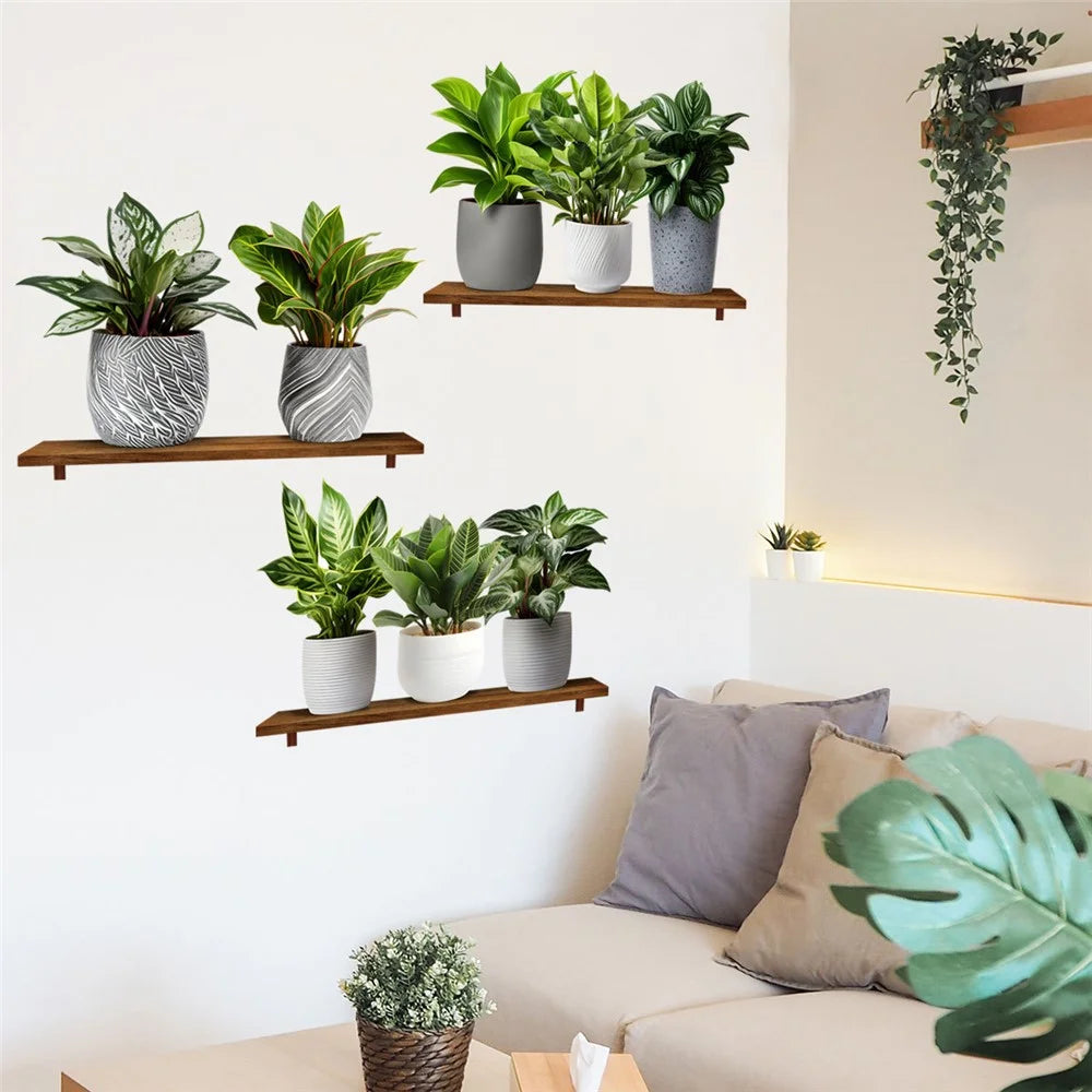 3Pcs / Set 3D Green Plant Potted Wall Stickers Self Adhesive PVC Decorative Decals for Home Office - 6