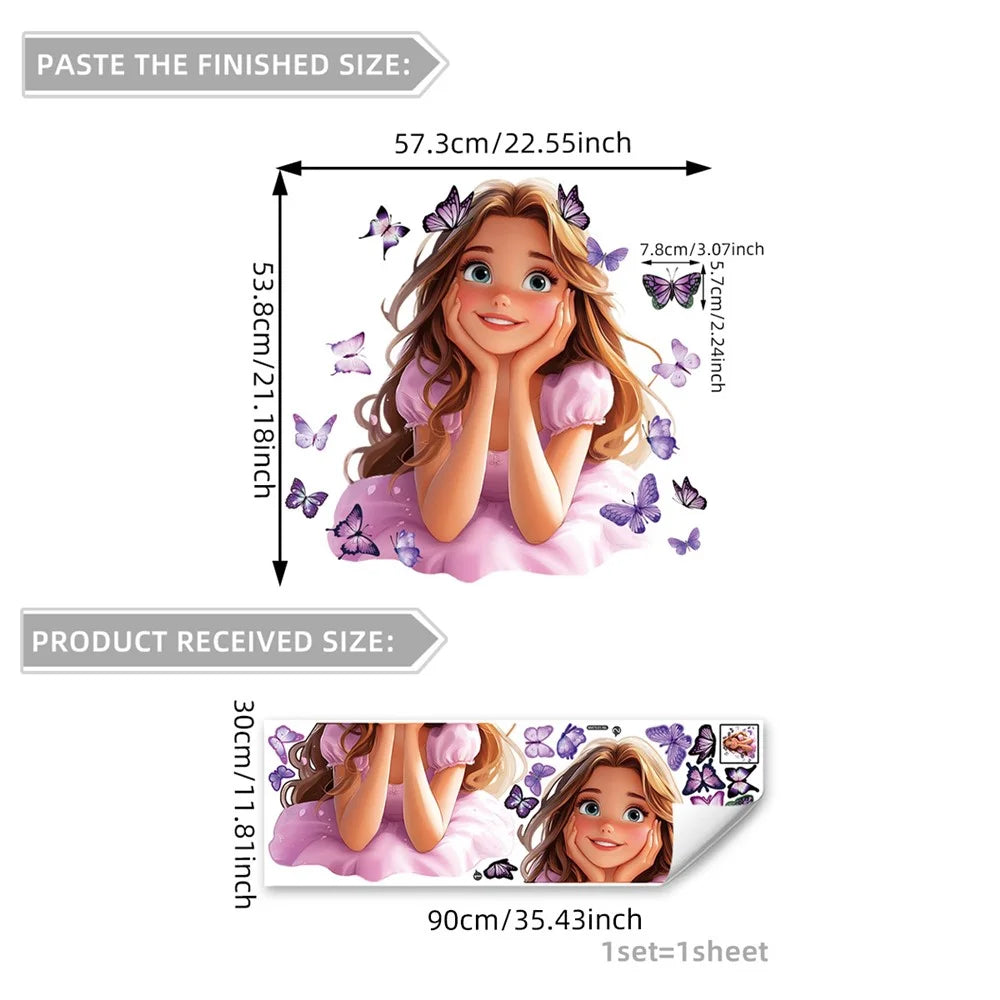 90 x 30cm Cartoon Girl Pattern Decorative Wall Sticker PVC Self Adhesive Removable Decal for Kids Room - BM7531-NL - 6