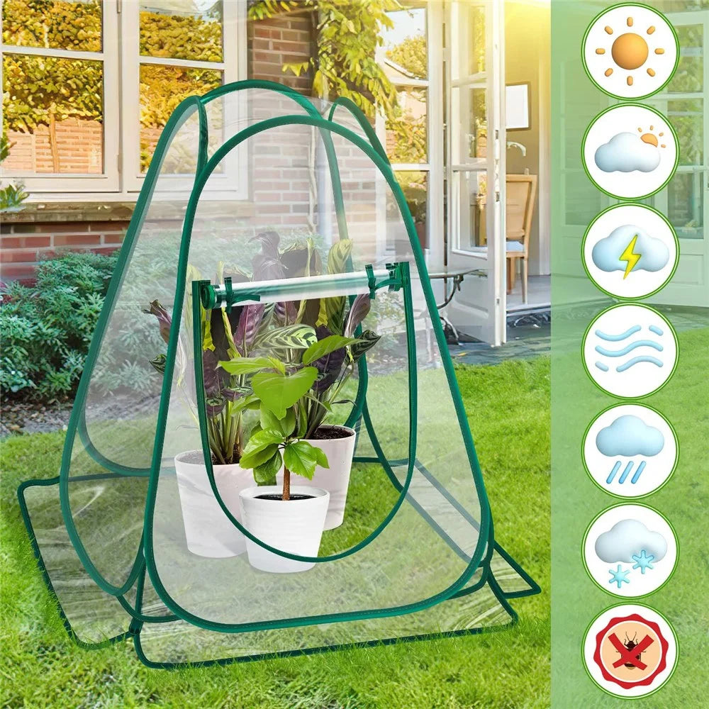 Foldable Portable Mini Greenhouse for Succulents and Flowers Home Garden Balcony Patio Warm Cover with Roll-Up Window - 3
