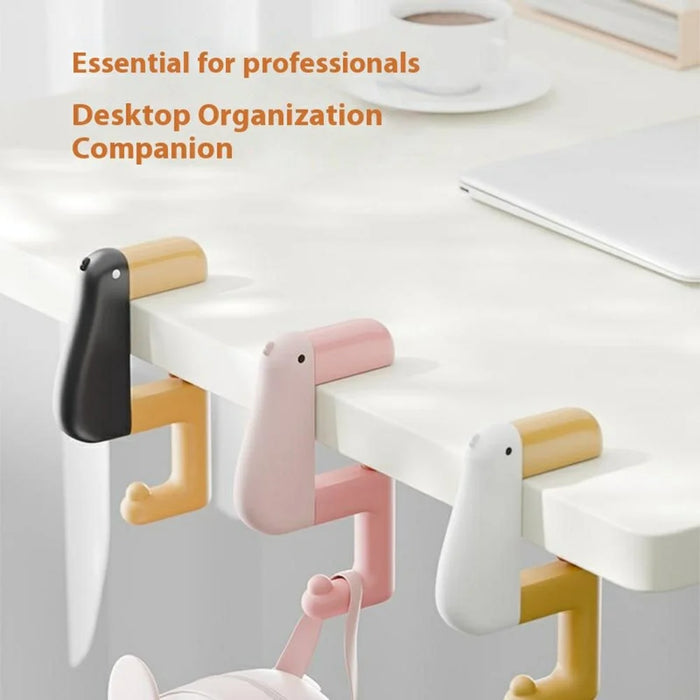 Adjustable Desk Storage Hook for Students Cute Duck Design Backpack Hanger Table Edge Clip Space Saving - Pink - 3