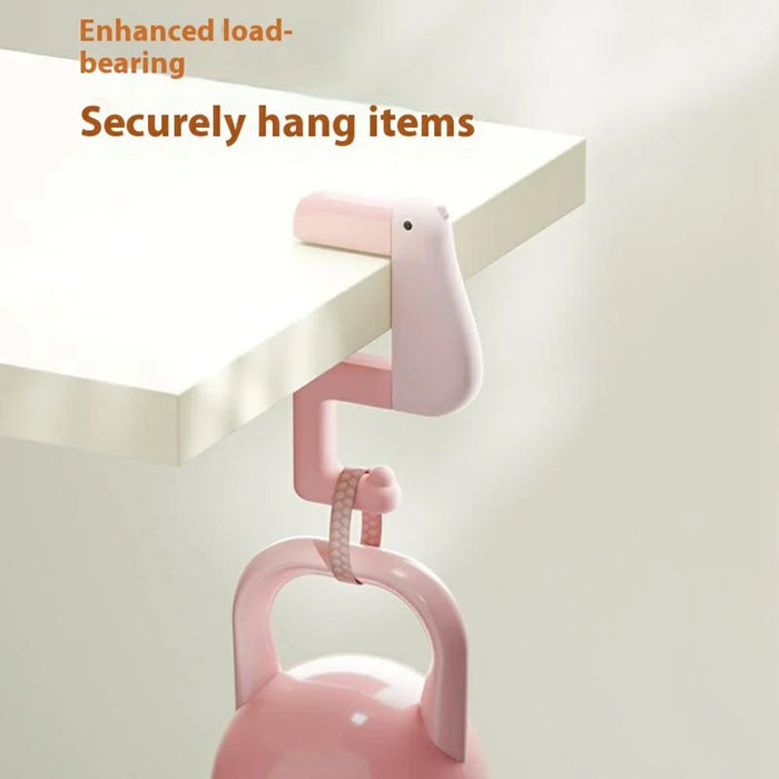 2Pcs Adjustable Desk Storage Hook for Students Cute Duck Design Backpack Hanger Table Edge Clip Space Saving - Pink - 4
