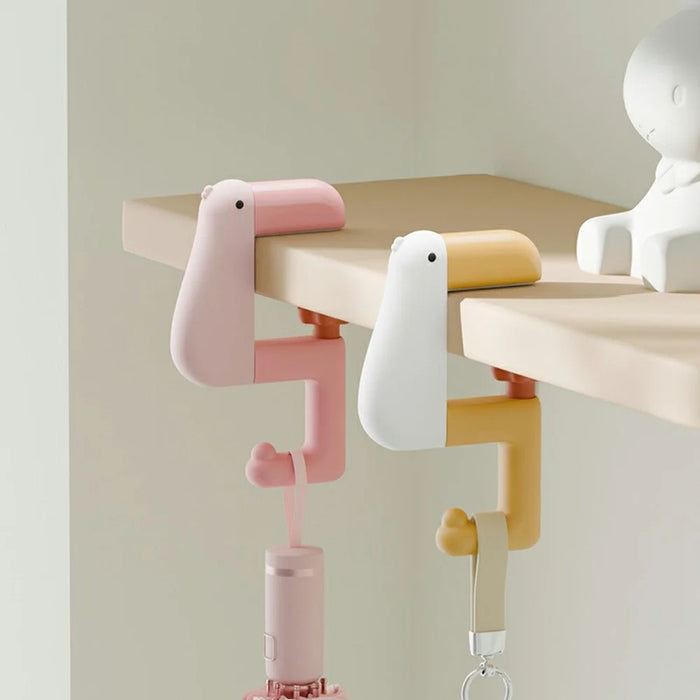 2Pcs Adjustable Desk Storage Hook for Students Cute Duck Design Backpack Hanger Table Edge Clip Space Saving - Pink - 7