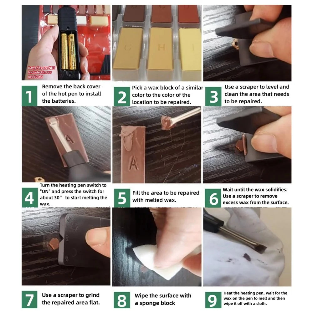 Wood Floor Repair Kit Furniture Restoration Set Hardwood Flooring Touch Up Tools for Scratch  /  Dent  /  Crack Fixing - 6