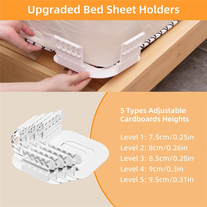4Pcs Bed Sheet Fasteners Universal Anti Slip Clip Holders Invisible Pinless for Bedding / Mattress Cover - White - 2