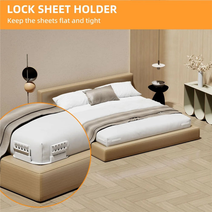 4Pcs Bed Sheet Fasteners Universal Anti Slip Clip Holders Invisible Pinless for Bedding / Mattress Cover - White - 4