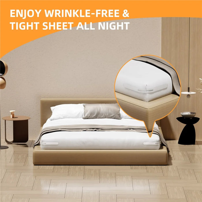 4Pcs Bed Sheet Fasteners Universal Anti Slip Clip Holders Invisible Pinless for Bedding / Mattress Cover - White - 5