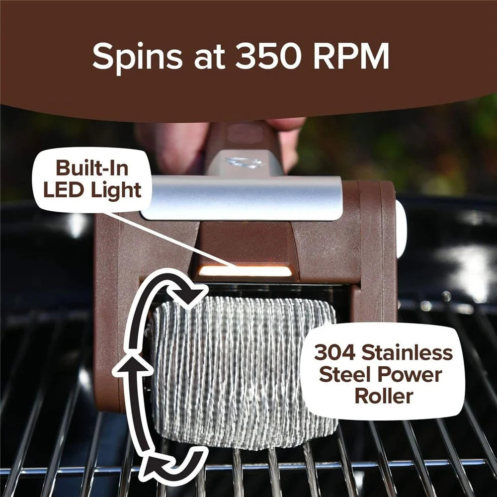 350 RPM Rotation Stainless Steel Roller Grill Brush for BBQ Brushless Rotating Cleaning Tool with LED Light - 3