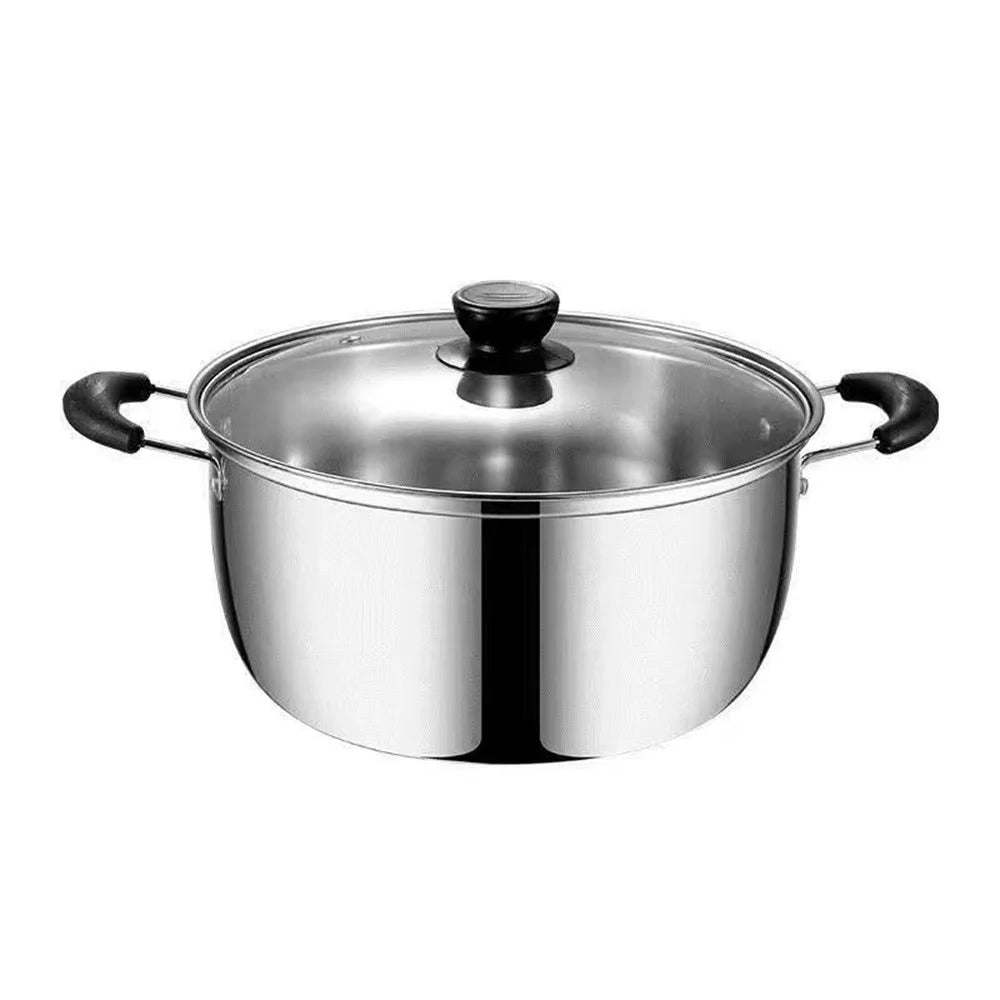 22cm Stainless Steel Thicken Soup Pot Double Handle Gas Stove Cookware with Glass Lid (BPA Free, No FDA) - 1
