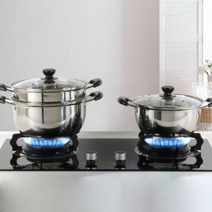 22cm Stainless Steel Thicken Soup Pot Double Handle Gas Stove Cookware with Glass Lid (BPA Free, No FDA) - 2