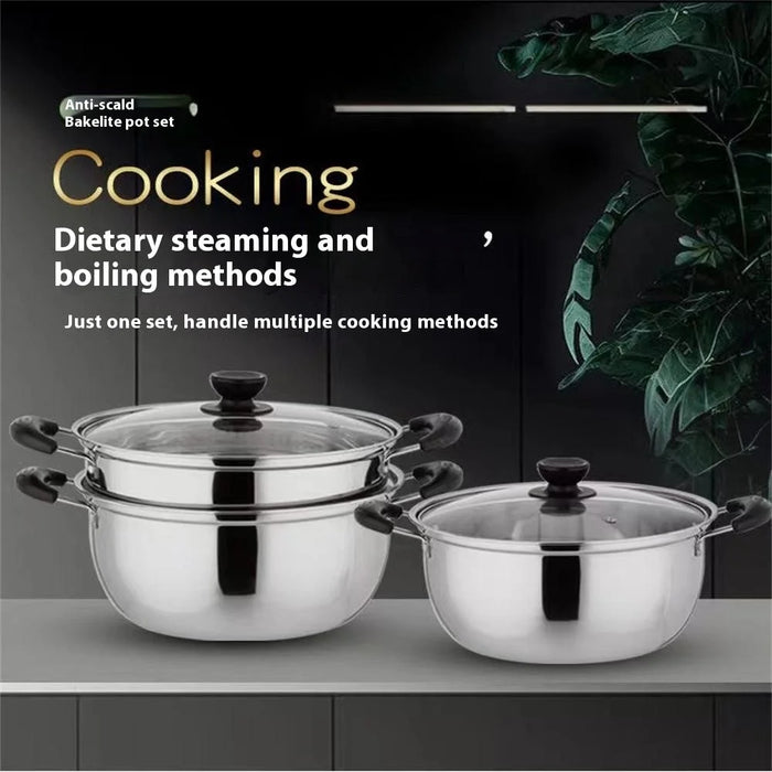 22cm Stainless Steel Thicken Soup Pot Double Handle Gas Stove Cookware with Glass Lid (BPA Free, No FDA) - 4