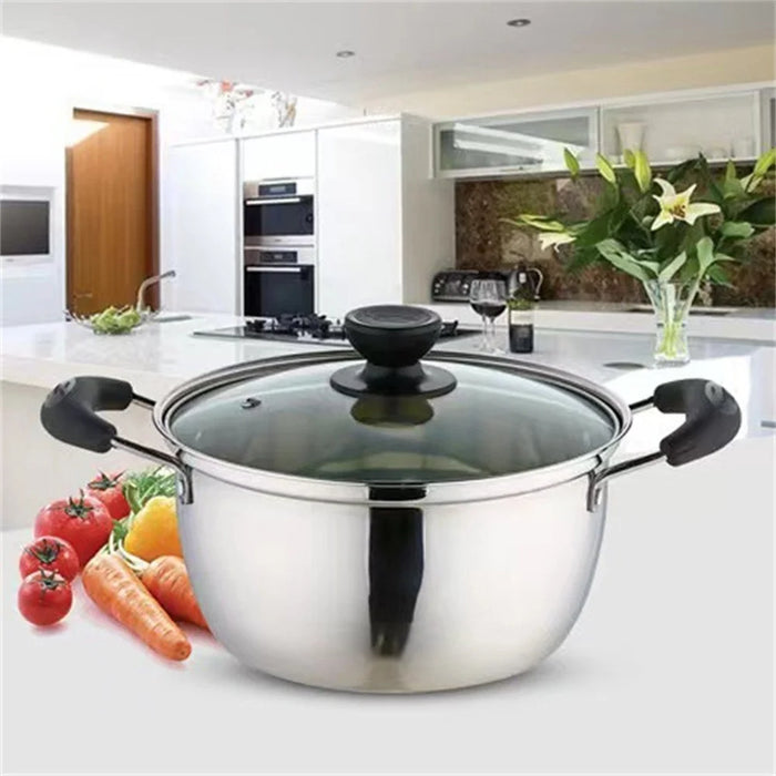 22cm Stainless Steel Thicken Soup Pot Double Handle Gas Stove Cookware with Glass Lid (BPA Free, No FDA) - 6
