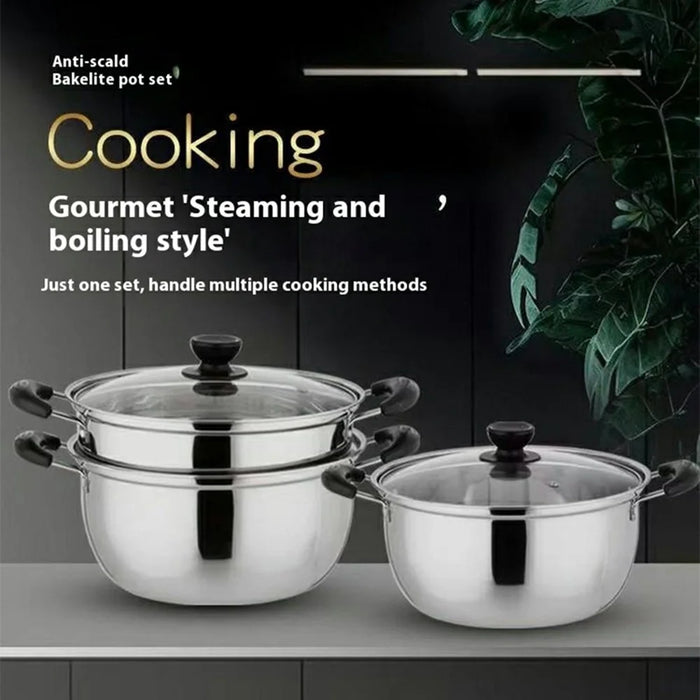 Stainless Steel Thickened 24cm Soup Pot Double Handle Gas Stove Cookware with Glass Lid (BPA Free, No FDA) - 2
