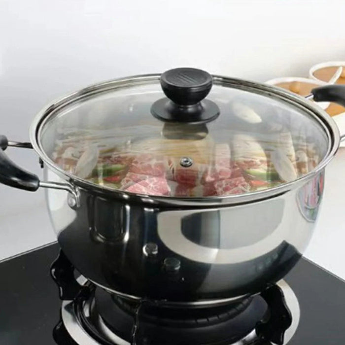 Stainless Steel Thickened 24cm Soup Pot Double Handle Gas Stove Cookware with Glass Lid (BPA Free, No FDA) - 5